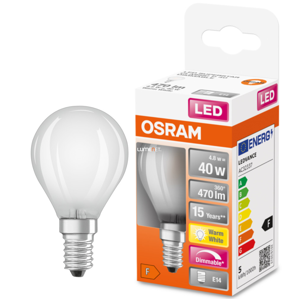 Osram E14 LED SStar glob mic 4.8W 470lm 2700K alb cald, reglabil 320° - înlocuire bec 40W