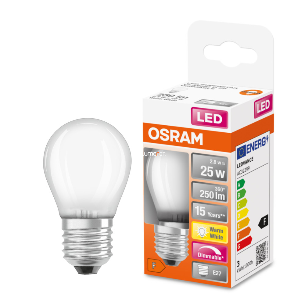 Osram E27 LED SStar glob mic 2.8W 250lm 2700K alb cald, reglabil 320° opal - înlocuiește becul de 25W