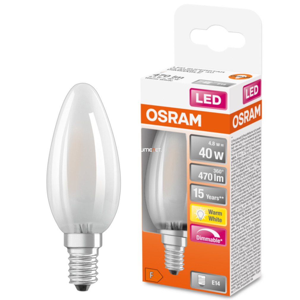 Lumânare Osram E14 LED SStar 4.8W 470lm 2700K alb cald, reglabil 300° opal - înlocuire bec 40W