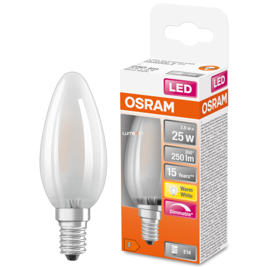 Lumânare Osram E14 LED SStar 2.8W 250lm 2700K alb cald, reglabil 300° opal - înlocuiește becul de 25W