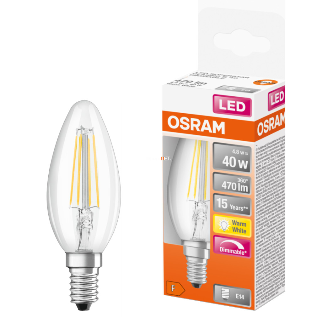 Lumânare Osram E14 LED SStar 4.8W 470lm 2700K alb cald, reglabil 300° - înlocuire bec 40W