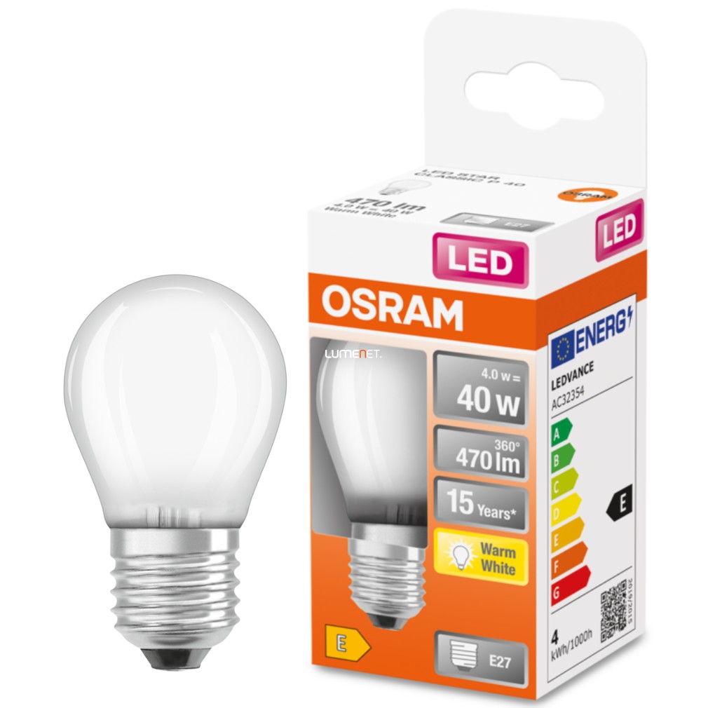 Osram E27 LED Star glob mic 4W 470lm 2700K alb cald 300° opal - înlocuire bec 40W