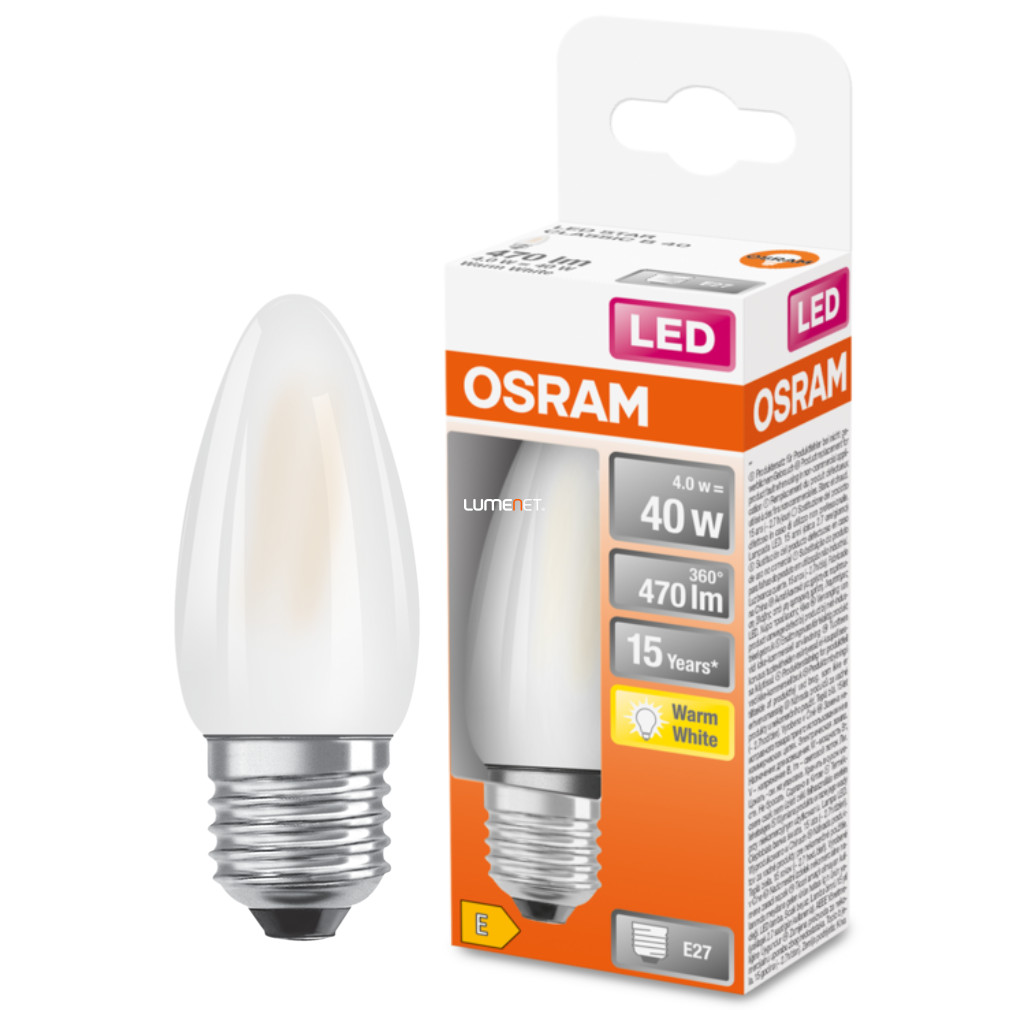 Osram E27 LED Lumânare stea 4W 470lm 2700K alb cald 300° opal - înlocuire bec 40W