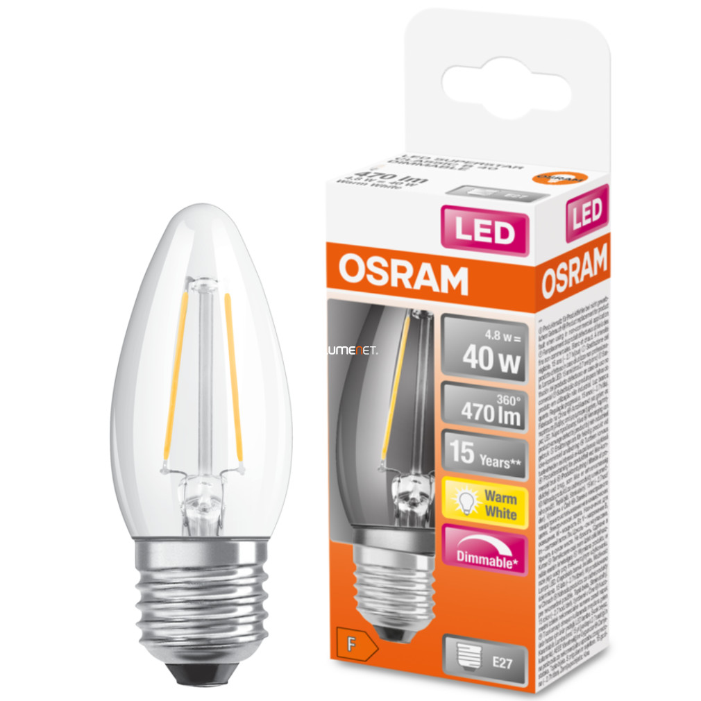 Lumânare Osram E27 LED SStar 4.8W 470lm 2700K alb cald, reglabil 300° - înlocuiește becul de 40W