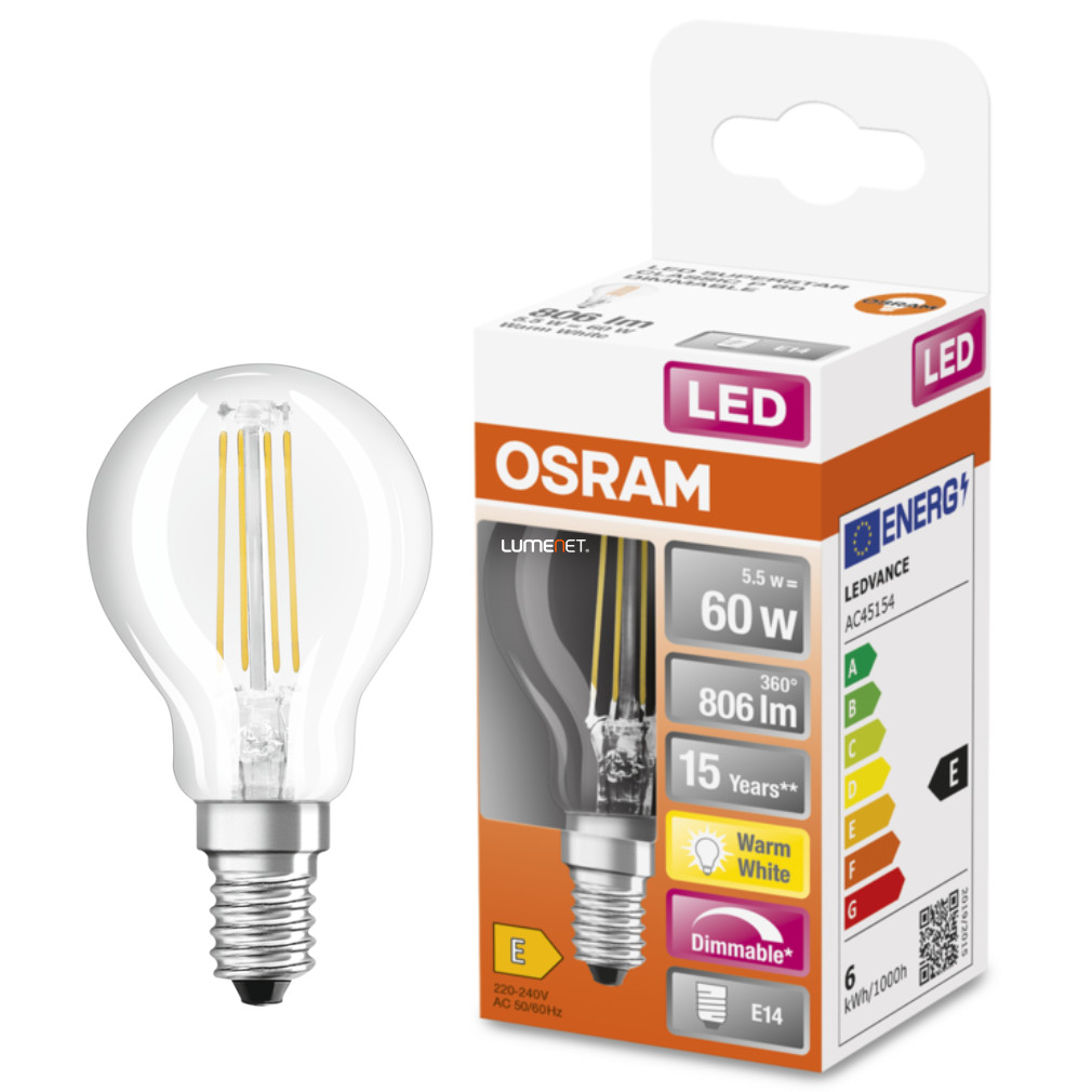 Osram E14 LED SStar glob mic 6.5W 806lm 2700K alb cald, reglabil 320° - înlocuiește becul 60W