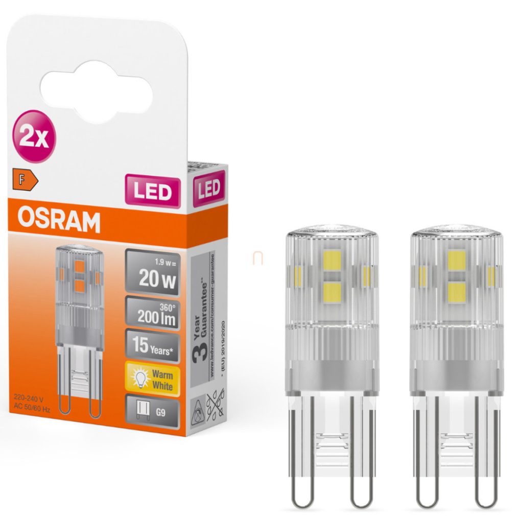 Osram G9 LED 1,9W, 200 lm, 2700 K, alb cald, aluminiu, plastic - înlocuiește becul de 20 W, 2 bucăți - Special Pin Clear