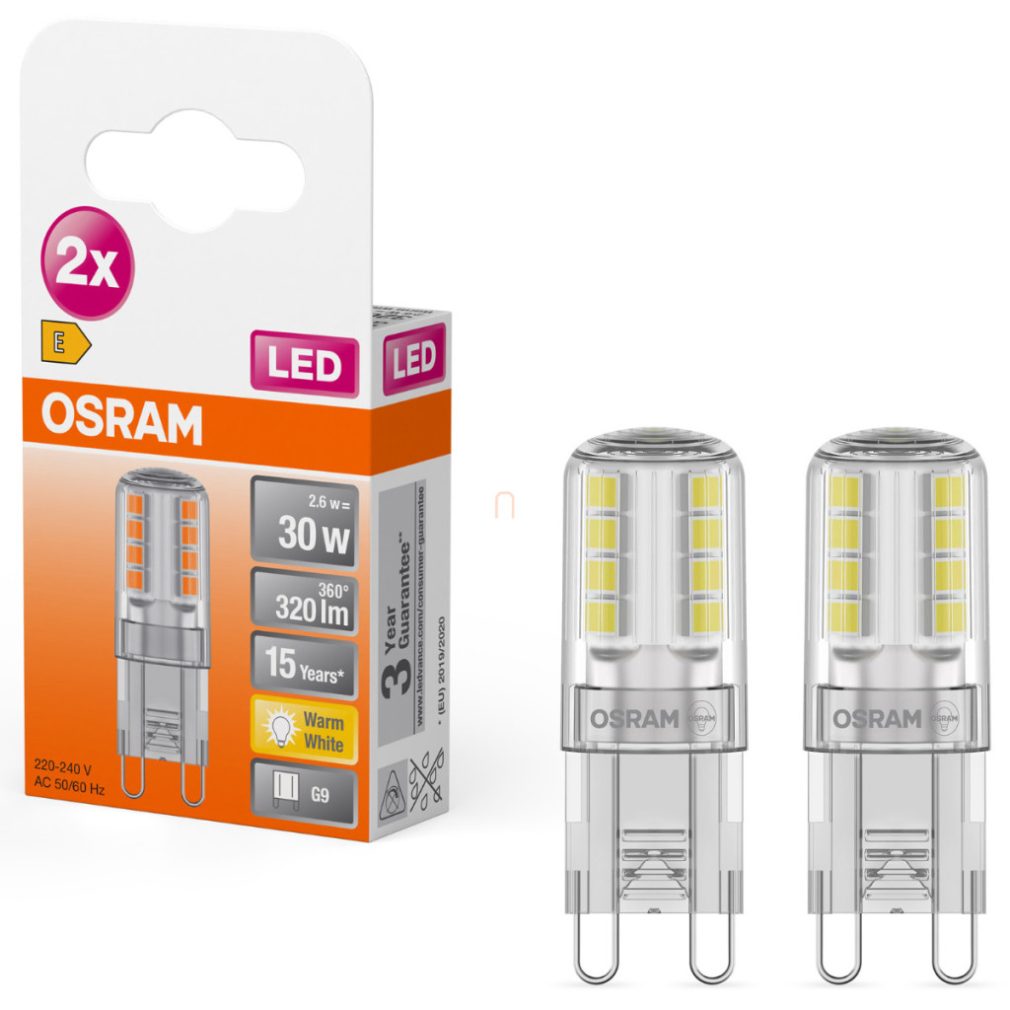 Osram G9 LED 2,6W, 320 lm, 2700 K, alb cald, aluminiu, plastic - înlocuiește becul de 30 W, 2 bucăți - Special Pin Clear