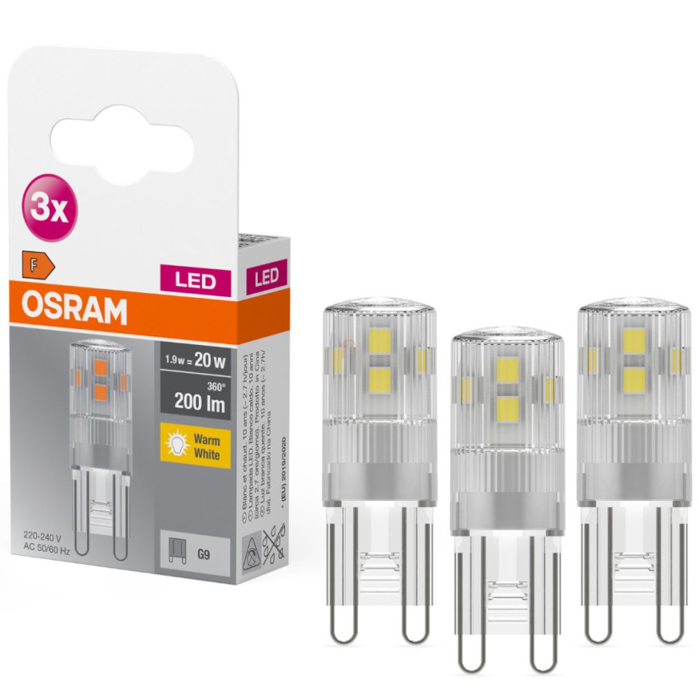 Osram G9 LED 1,9W, 200 lm, 2700 K, alb cald, aluminiu, plastic - înlocuiește becul de 20 W, 3 bucăți - Base Special Pin Clear