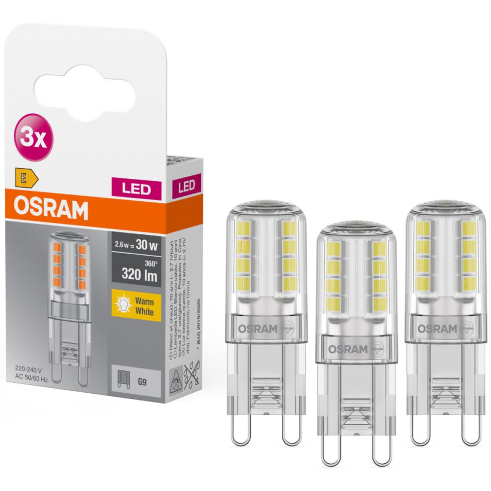 Osram G9 LED 2,6W, 320 lm, 2700 K, alb cald, aluminiu, plastic - înlocuiește becul de 30 W, 3 bucăți - Base Special Pin Clear