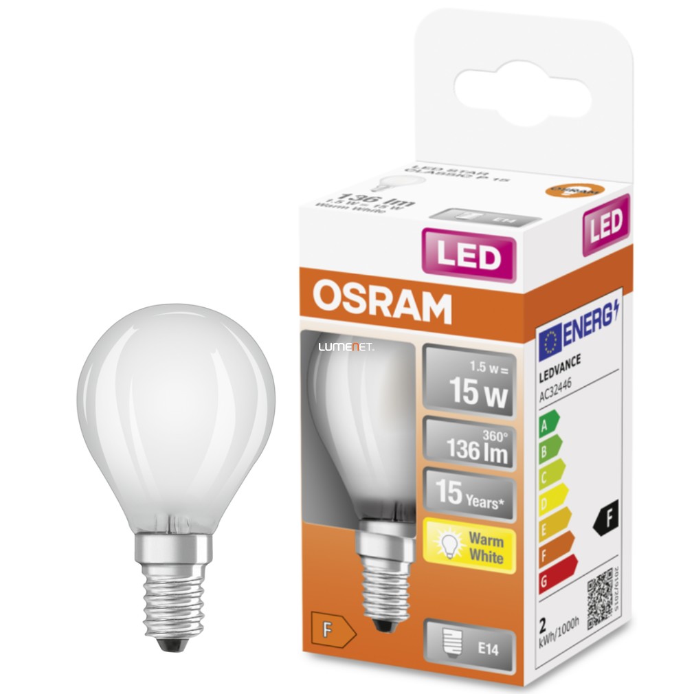 Osram E14 LED Star glob mic 1.5W 136lm 2700K alb cald 300° opal - înlocuire bec 15W