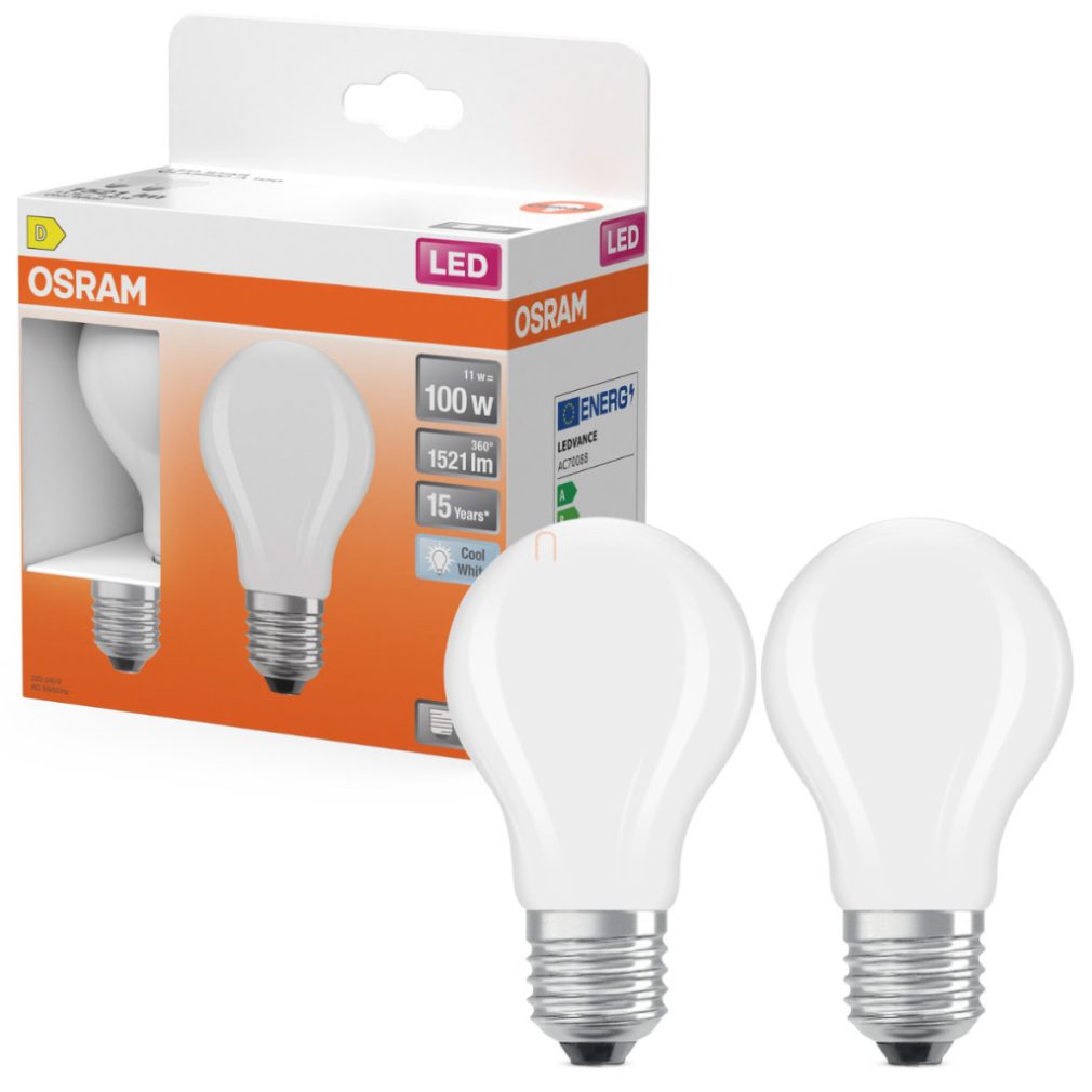 Osram E27 LED 11W, 1521 lm, 4000 K, alb rece, sticlă opală - înlocuiește becul normal de 100 W, 2 bucăți - Star Classic A