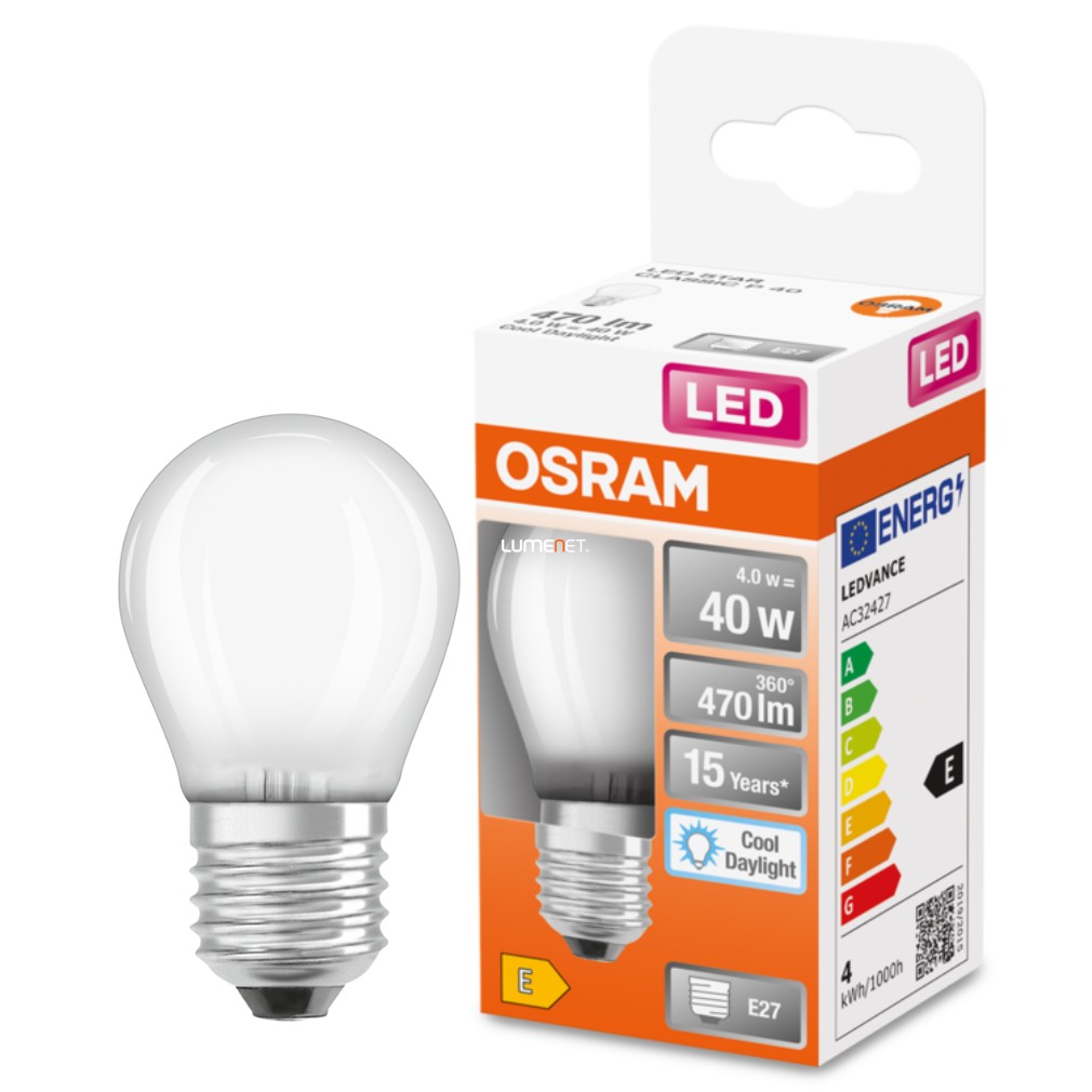 Osram E27 LED Star glob mic 4.5W 470lm 6500K lumina zilei 300° opal - înlocuire bec 40W