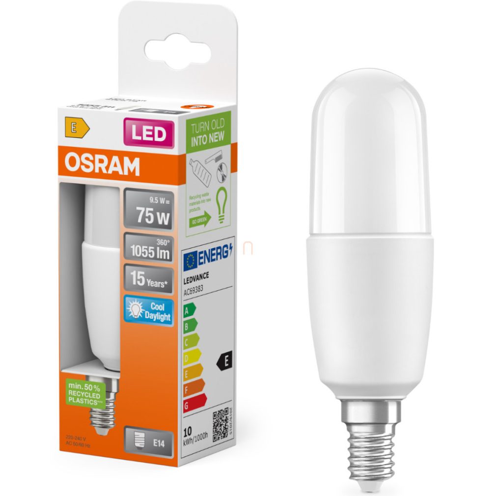 Osram E14 LED, 9,5W, 1055 lm, 6500 K, lumină naturală, plastic opal - înlocuiește becul incandescent de 75 W - Star Classic