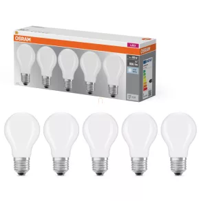   Osram E27 LED 7W, 806 lm, 4000 K, alb rece, sticlă opală - înlocuiește un bec standard de 60 W, 5 bucăți - Soclu Classic A