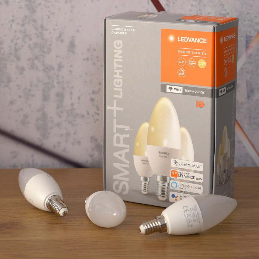 Ledvance Smart+ WIFI E14 LED lumânare 4,9W 470lm 2700K alb cald 3 buc./cutie - înlocuiește becul de 40W