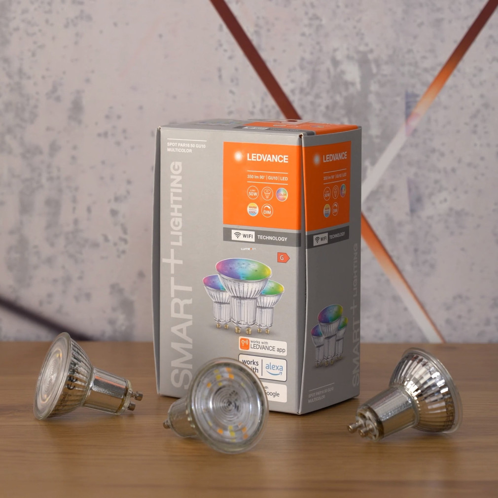 Ledvance Smart+ WIFI GU10 LED 4,9W 350lm 2700-6500K RGBW 45° 3db/cs - în locul becurilor de 32W