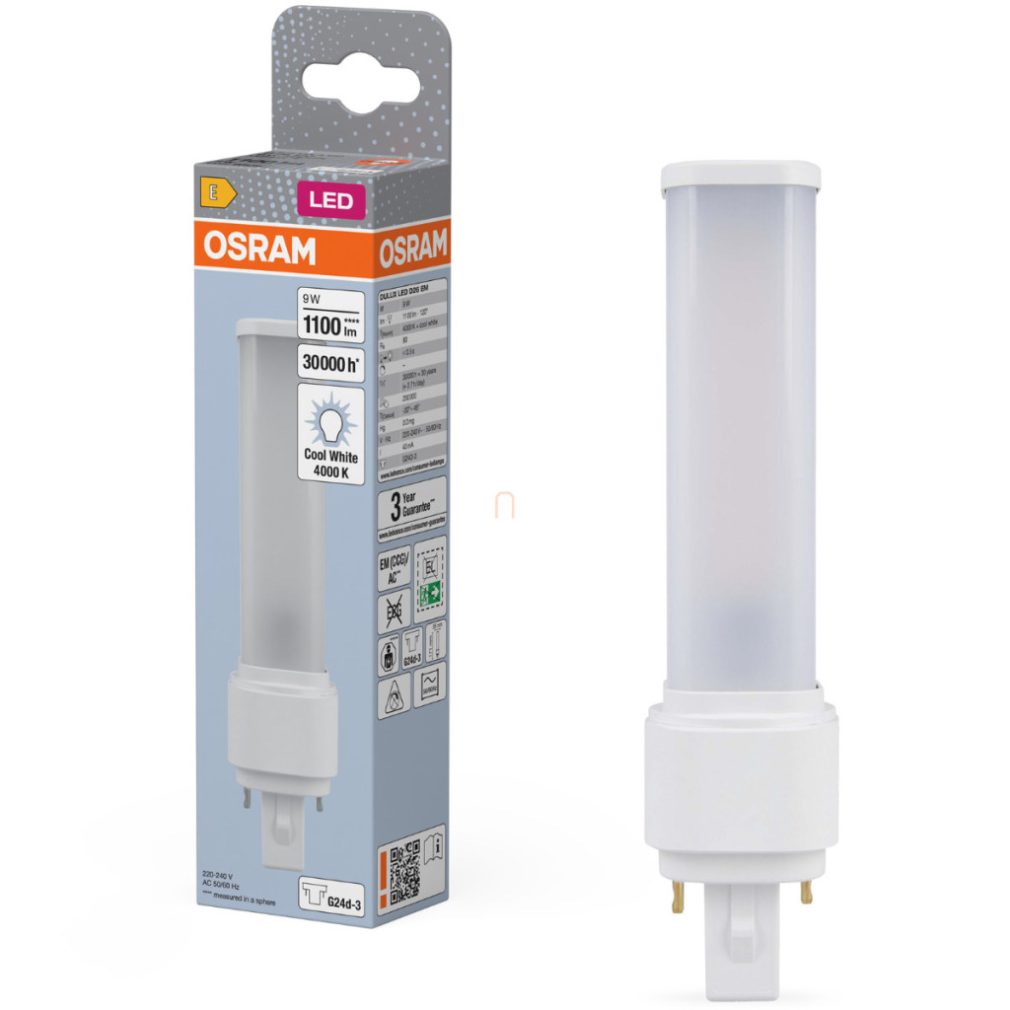 Osram G24d-3 LED tub fluorescent cu 9 W, 1100 lm, 4000 K, alb rece, plastic alb - înlocuiește tubul fluorescent Dulux D26 EM de 26 W