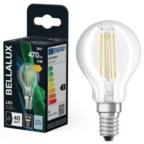   Bellalux E14 LED glob mic, 4W, 470 lm, 4000 K, alb rece, sticlă transparentă - înlocuiește becul de 40 W - filament clasic P