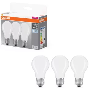   Osram E27 LED 7W, 806 lm, 4000 K, alb rece, sticlă opală - înlocuiește un bec standard de 60 W, 3 bucăți - Soclu Classic A