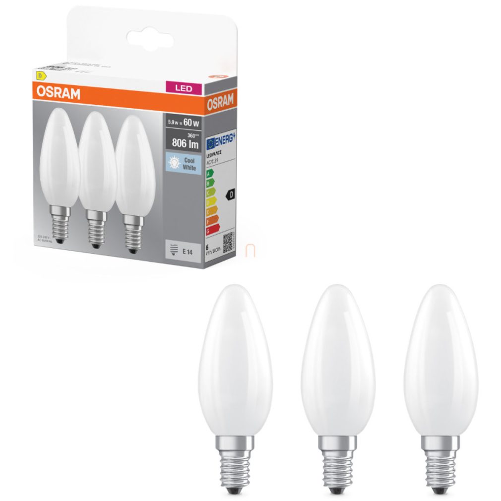 Osram E14 LED bec, 5,9 W, 806 lm, 4000 K, alb rece, sticlă opală - înlocuiește becul de 60 W, 3 bucăți - Base Classic B