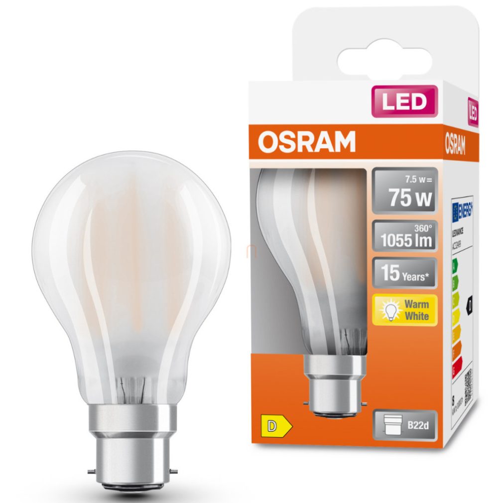 Osram B22d LED 7,5W, 1055 lm, 2700 K, alb cald, sticlă opală - înlocuiește becul incandescent de 75 W - Star Classic A