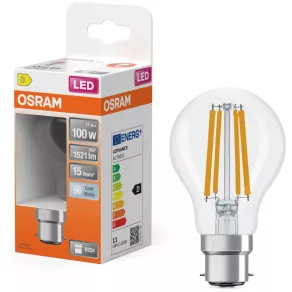   Osram B22d LED 11 W, 1521 lm, 4000 K, alb rece, sticlă transparentă – în locul becului incandescent de 100 W – Star Classic A filament