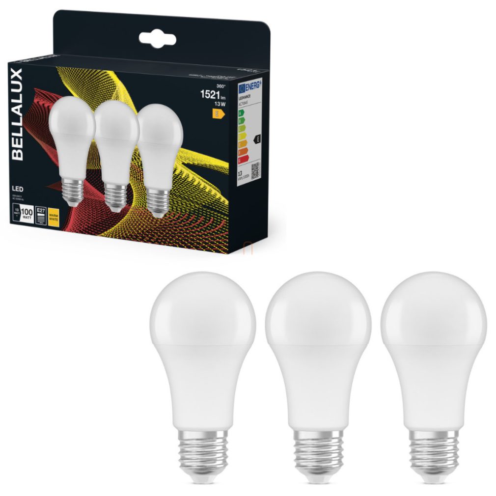Bellalux E27 LED, 13W, 1521 lm, 2700 K, alb cald, plastic opal - înlocuiește becul normal de 100 W, 3 bucăți - Classic A