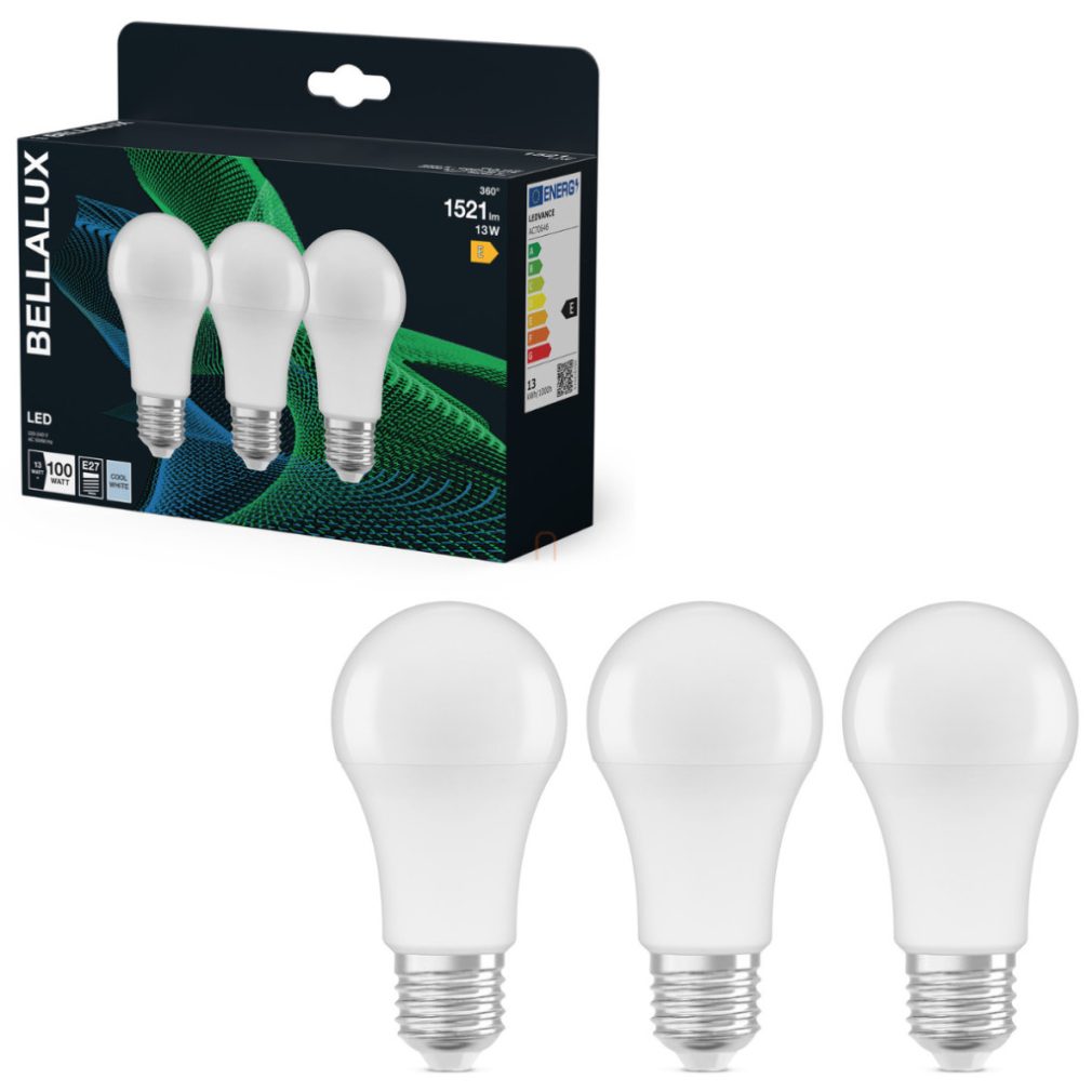Bellalux E27 LED, 13W, 1521 lm, 4000 K, alb rece, plastic opal - înlocuiește becul normal de 100 W, 3 bucăți - Classic A