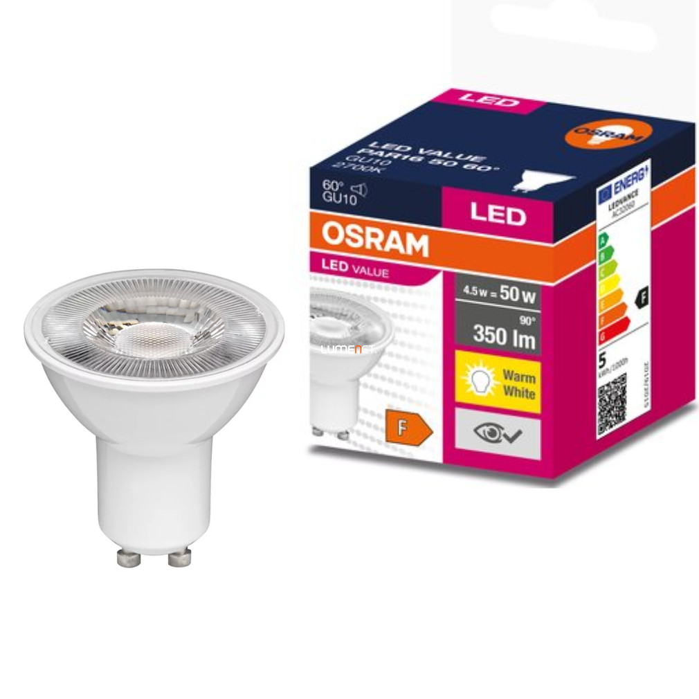 Osram GU10 LED Value 4,5W 350lm 2700K alb cald 60° - înlocuiește becul de 50W