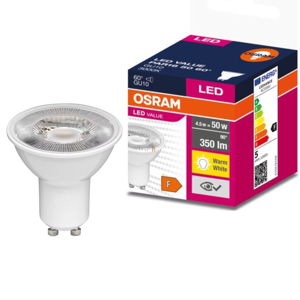 Osram GU10 LED Value 4,5W 350lm 3000K alb cald 60° - înlocuire bec 50W