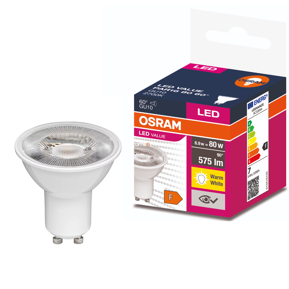 Osram GU10 LED Value 6,9W 575lm 2700K alb cald 60° - înlocuiește becul 80W