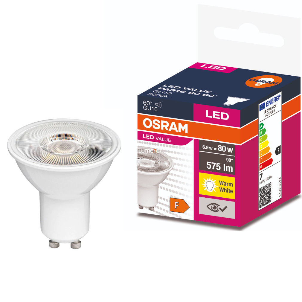 Osram GU10 LED Value 6.9W 575lm 3000K alb cald 60° - înlocuiește becul 80W