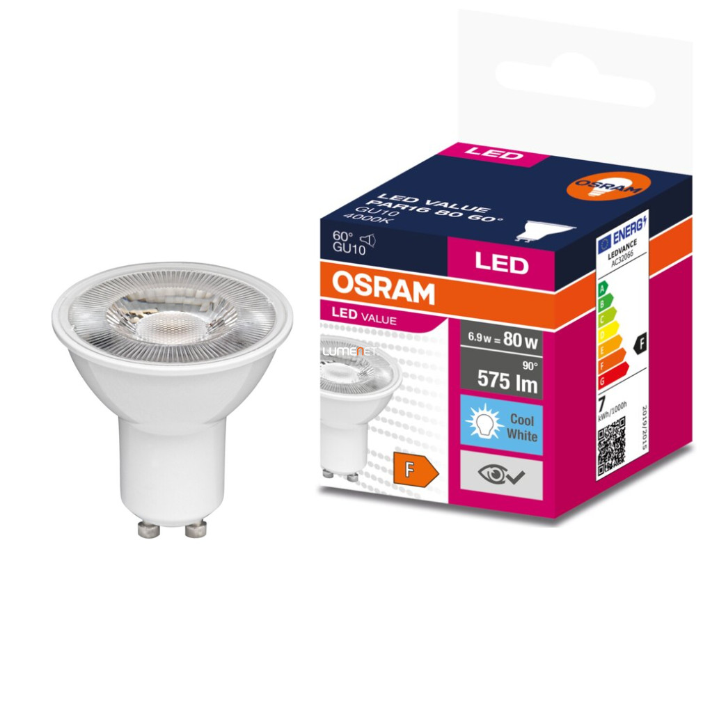 Osram GU10 LED Value 6.9W 575lm 4000K alb rece 60° - înlocuire bec 80W