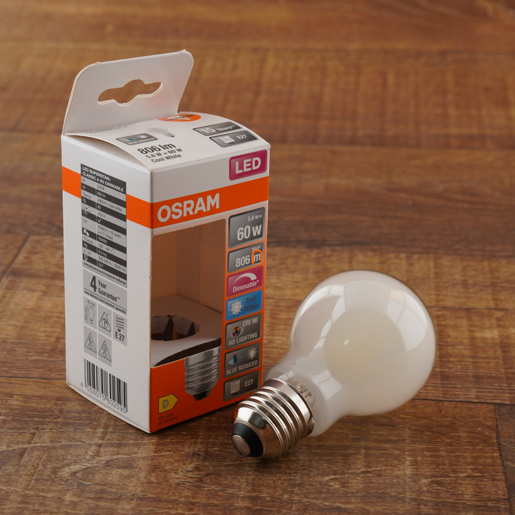 Osram E27 LED SStar+ 5,8W 806lm 4000K alb rece, reglabil 300° opal - înlocuiește becul de 60W
