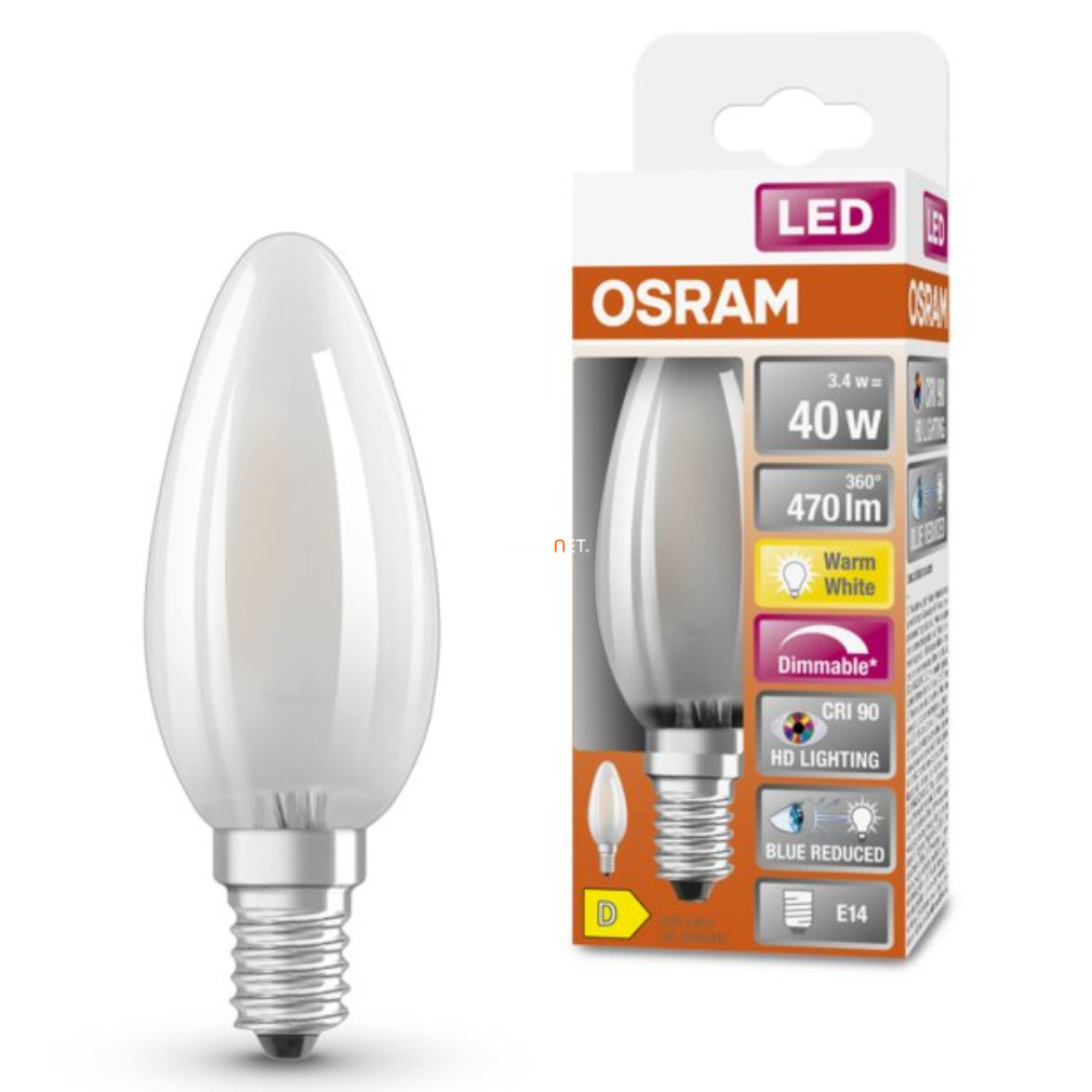 Osram E14 LED SStar+ lumânare 3.4W 470lm 2700K alb cald, reglabil 300° opal - înlocuire bec 40W