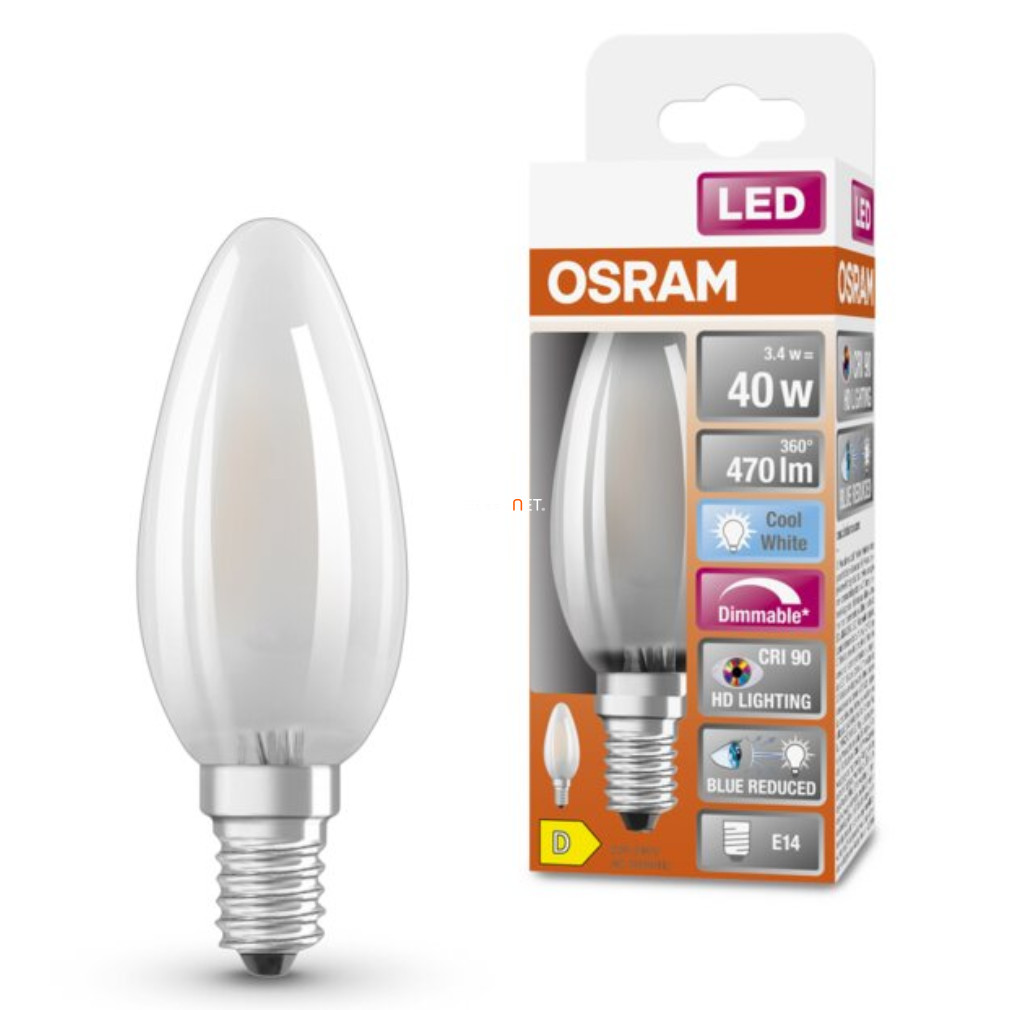 Osram E14 LED SStar+ lumânare 3.4W 470lm 4000K alb rece, reglabil 300° opal - înlocuire bec 40W