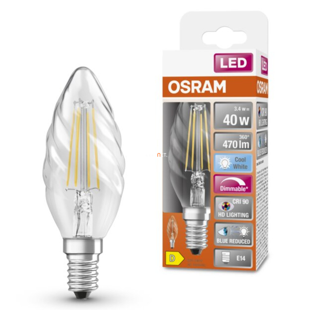 Osram E14 LED SStar+ șurub 3.4W 470lm 4000K alb rece, reglabil 300° apă clară - înlocuire bec 40W