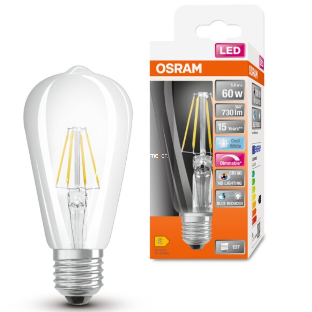 Osram E27 LED SStar+ Edison 5.8W 806lm 4000K alb rece, reglabil 300° - înlocuiește becul de 60W