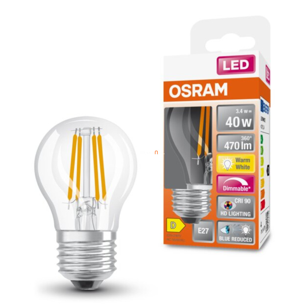 Osram E27 LED SStar+ glob mic 3.4W 470lm 2700K alb cald, reglabil 300° - înlocuiește becul de 40W