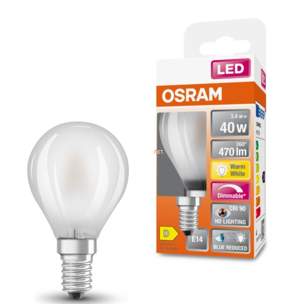 Osram E14 LED SStar+ glob mic 3.4W 470lm 2700K alb cald, reglabil 300° opal - înlocuire bec 40W