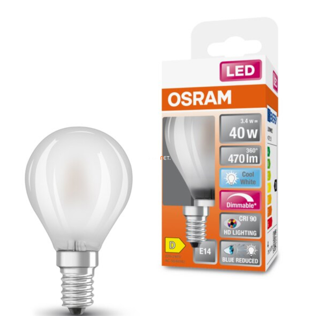 Osram E14 LED SStar+ glob mic 3.4W 470lm 4000K alb rece, reglabil 300° opal - înlocuire bec 40W