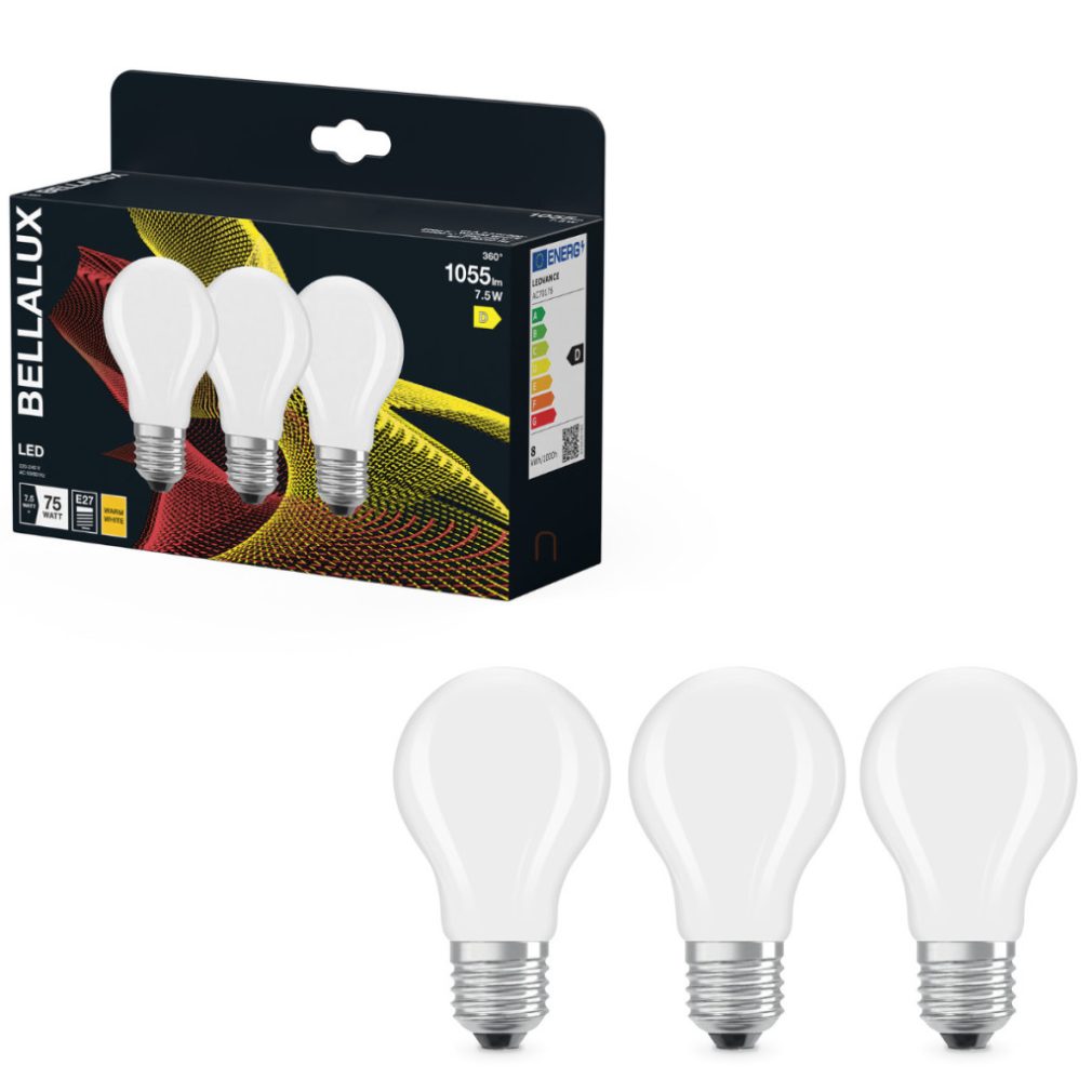 Bellalux E27 LED, 7,5W, 1055 lm, 2700 K, alb cald, sticlă opală - înlocuiește becul normal de 75 W, 3 bucăți - Classic A