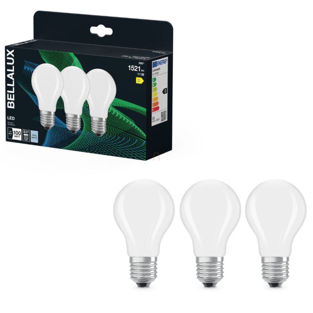 Bellalux E27 LED, 11W, 1521 lm, 4000 K, alb rece, sticlă opală - înlocuiește becul normal de 100 W, 3 bucăți - Classic A