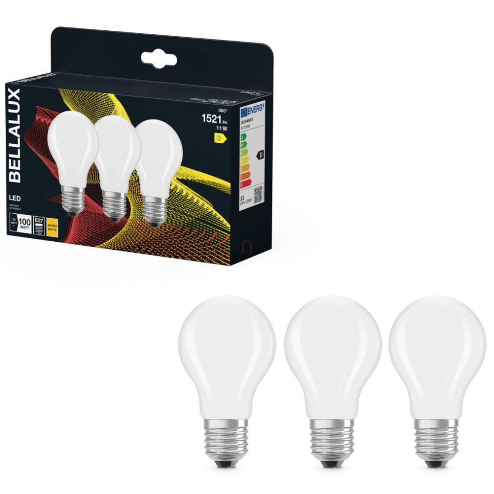Bellalux E27 LED, 11W, 1521 lm, 2700 K, alb cald, sticlă opală - înlocuiește becul normal de 100 W, 3 bucăți - Classic A