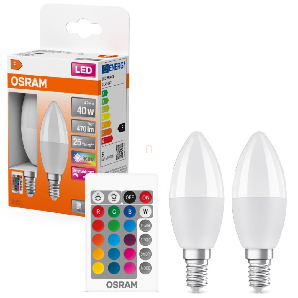 Lămâncă LED Osram E14, 4,9 W, 470 lm, 2700 K, alb cald, cu intensitate reglabilă, plastic opal - înlocuiește becul de 40 W, 2 bucăți - Superstar+ Classic B