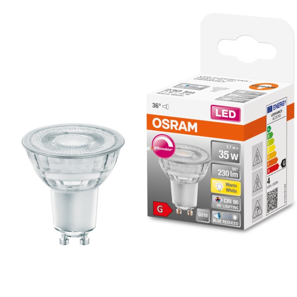 Osram GU10 LED SStar+ 3.7W 230lm 2700K alb cald, reglabil 36° - înlocuiește becul de 35W