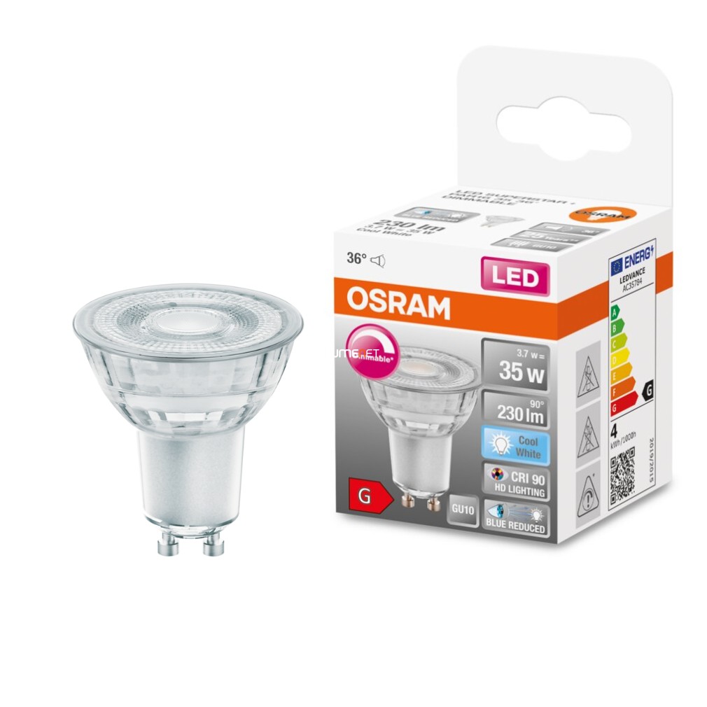 Osram GU10 LED SStar+ 3.7W 230lm 4000K alb rece, reglabil 36° - înlocuiește becul de 35W