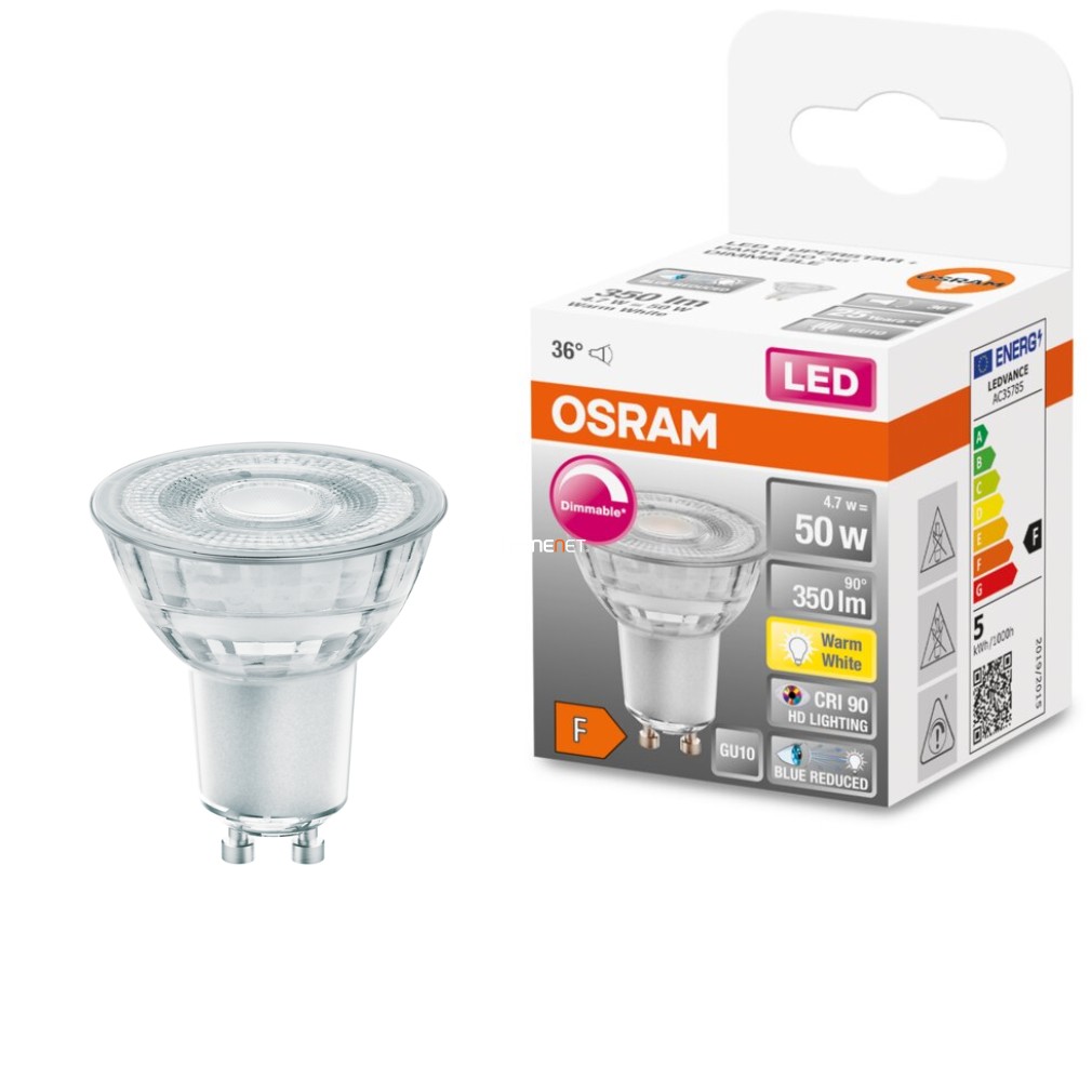 Osram GU10 LED SStar+ 4,7W 350lm 2700K alb cald, reglabil 36° - înlocuiește becul de 50W