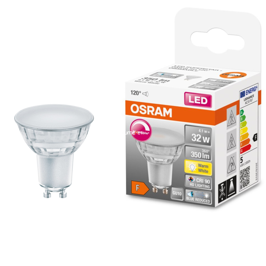 Osram GU10 LED SStar+ 4.1W 350lm 2700K alb cald, reglabil 120° - înlocuiește becul de 32W