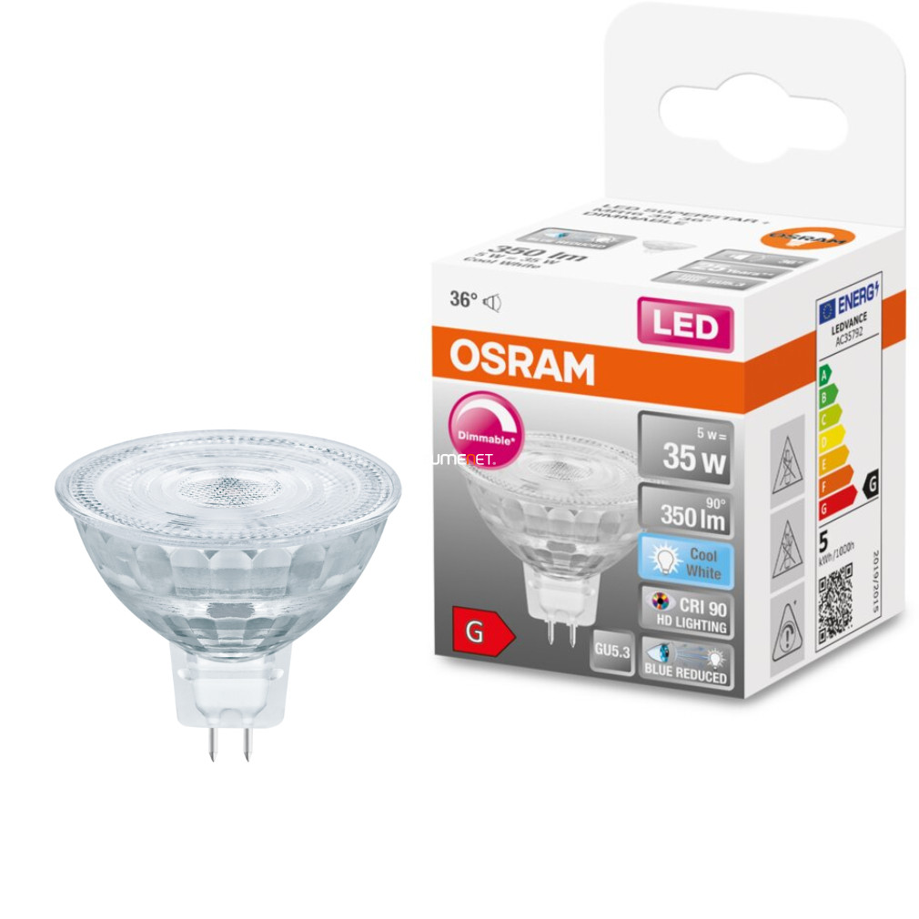 Osram GU5.3 12V LED SStar+ 5W 350lm 4000K alb rece, reglabil 36° - înlocuiește becul de 35W